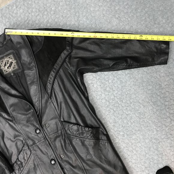 Winlit Genuine Leather Duster Coat Womens Medium Black Western Suede Yoke - Picture 8 of 16